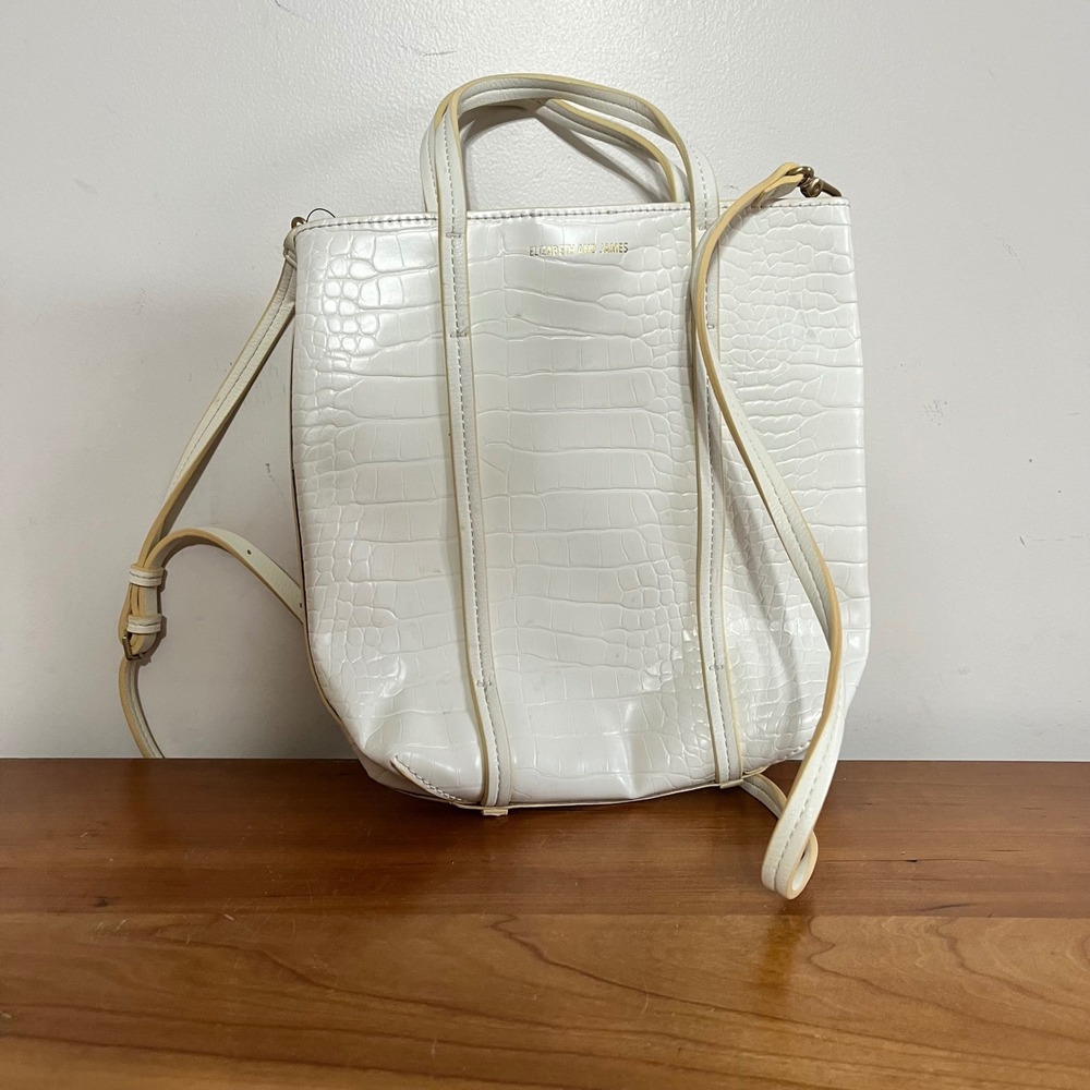 Elizabeth and James White Croc Embossed Crossbody Tote Bag Small